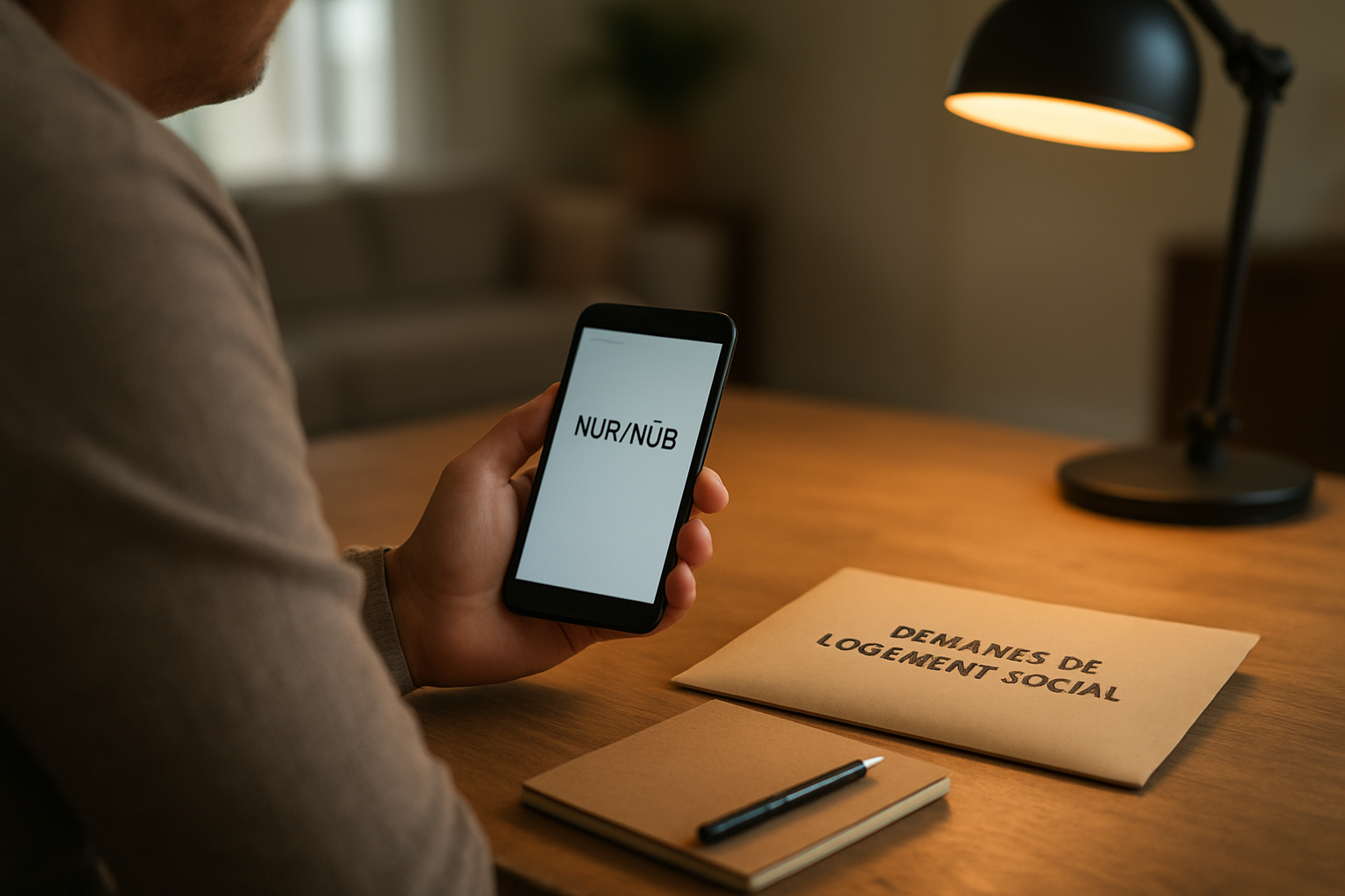 Vérification du numéro NUR/NUD sur un écran de téléphone et documents de demande, lumière naturelle