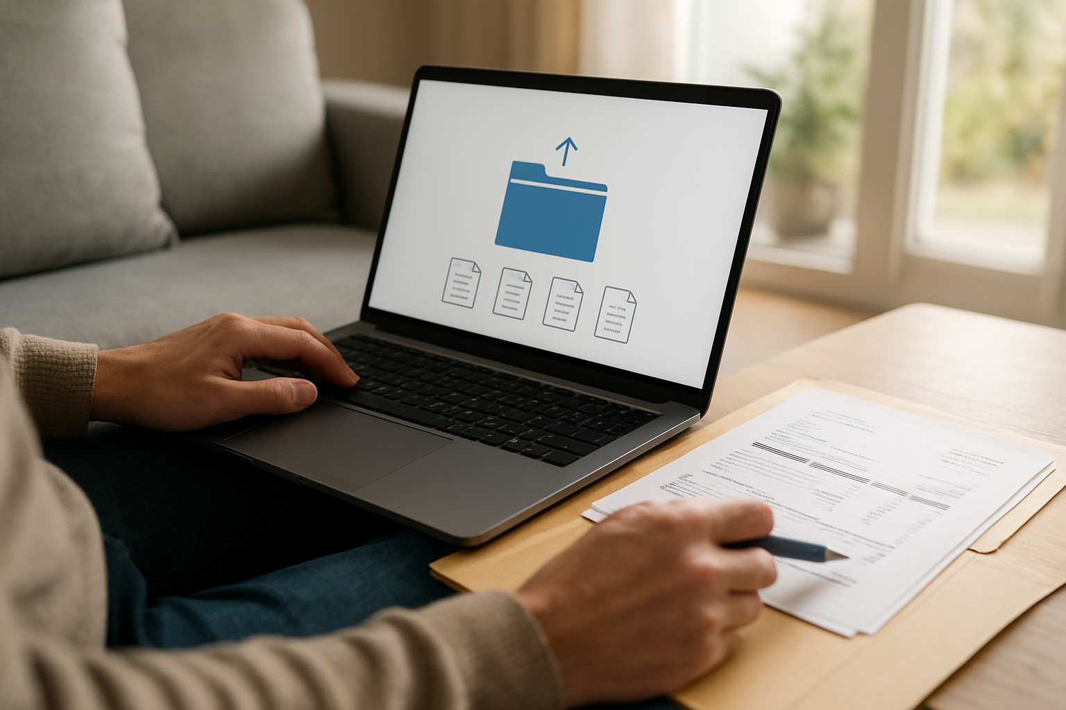 Téléversement de documents pour une demande de logement social sur ordinateur portable