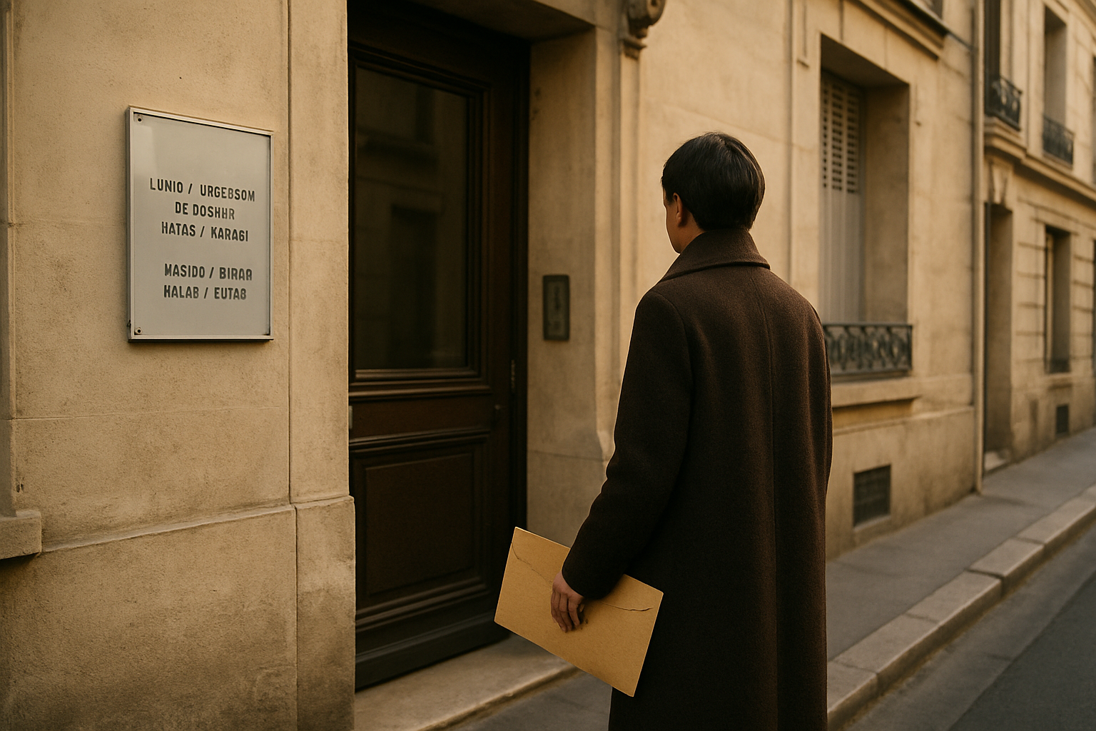 Permanence de retrait de courrier à une adresse de domiciliation, devant une adresse postale avec un panneau d’horaires