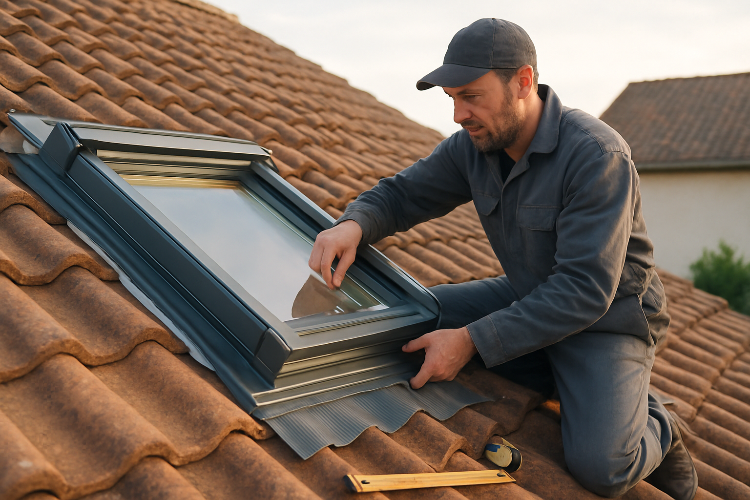 Pose d’une fenêtre de toit VELUX sur un rampant avec solin et kit de raccordement